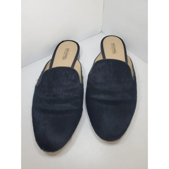 Michael MICHAEL KORS Natasha Black Calf-Hair Low Heel Flats Slides Mules Sz 7M