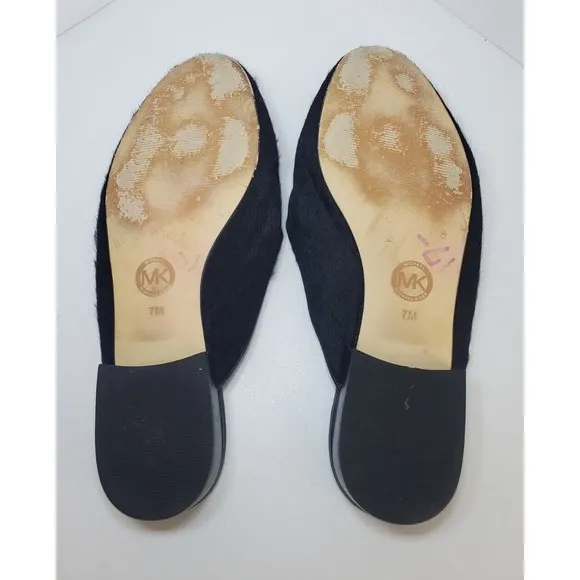 Michael MICHAEL KORS Natasha Black Calf-Hair Low Heel Flats Slides Mules Sz 7M
