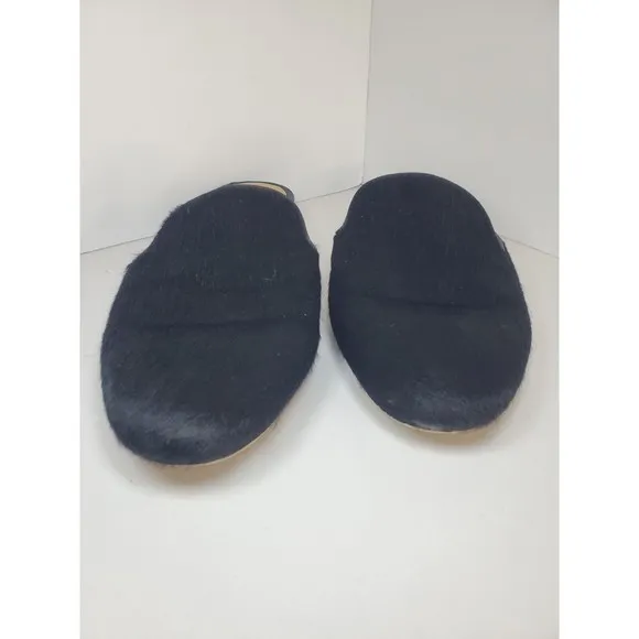 Michael MICHAEL KORS Natasha Black Calf-Hair Low Heel Flats Slides Mules Sz 7M