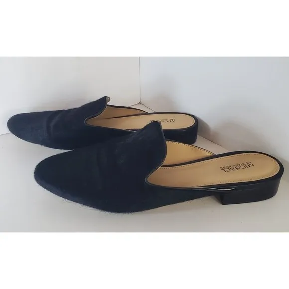 Michael MICHAEL KORS Natasha Black Calf-Hair Low Heel Flats Slides Mules Sz 7M