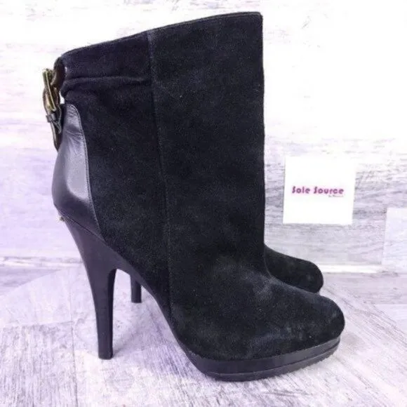 Michael Kors Stiletto Heeled Suede Ankle Boot Black Gold Women's sz 9.5