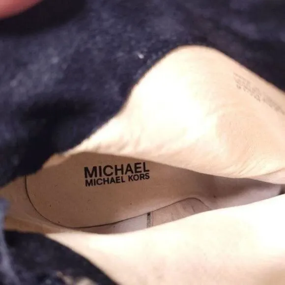 Michael Kors Stiletto Heeled Suede Ankle Boot Black Gold Women's sz 9.5