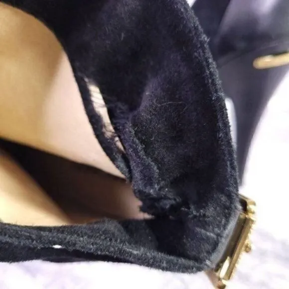Michael Kors Stiletto Heeled Suede Ankle Boot Black Gold Women's sz 9.5