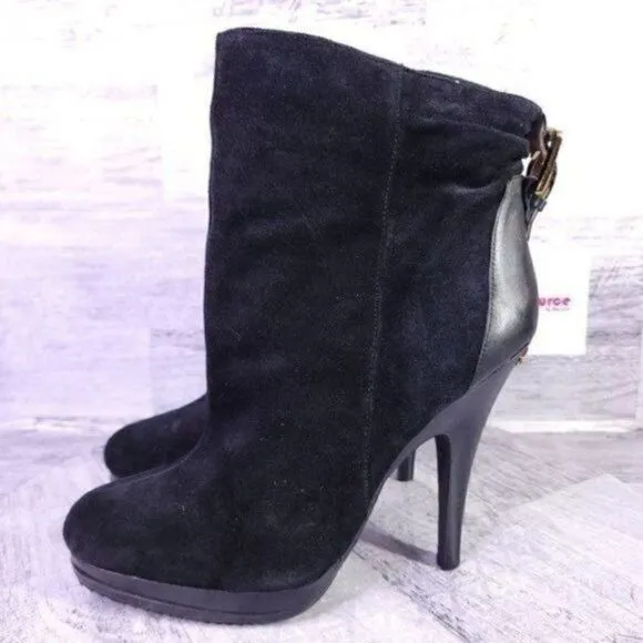 Michael Kors Stiletto Heeled Suede Ankle Boot Black Gold Women's sz 9.5