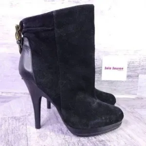 Michael Kors Stiletto Heeled Suede Ankle Boot Black Gold Women's sz 9.5