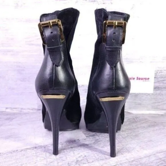 Michael Kors Stiletto Heeled Suede Ankle Boot Black Gold Women's sz 9.5