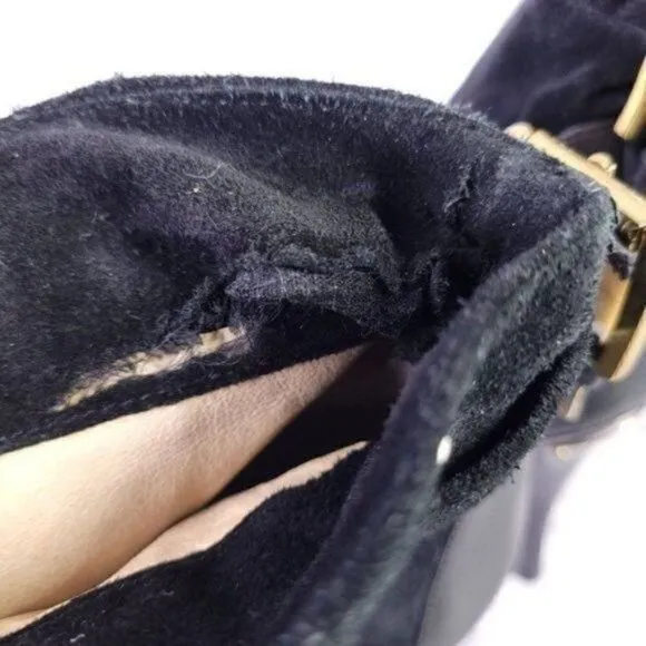 Michael Kors Stiletto Heeled Suede Ankle Boot Black Gold Women's sz 9.5