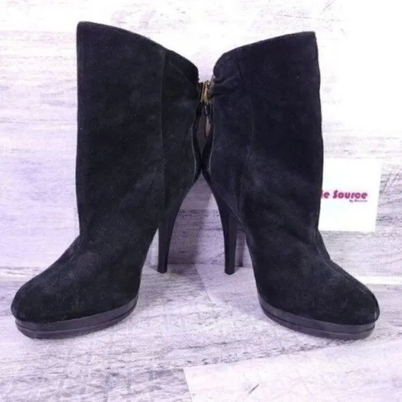 Michael Kors Stiletto Heeled Suede Ankle Boot Black Gold Women's sz 9.5