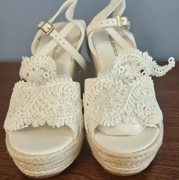 MiLanolce Women's Platform Sandals Wedge Open Toe Ankle Strap lace Wedding 8.5