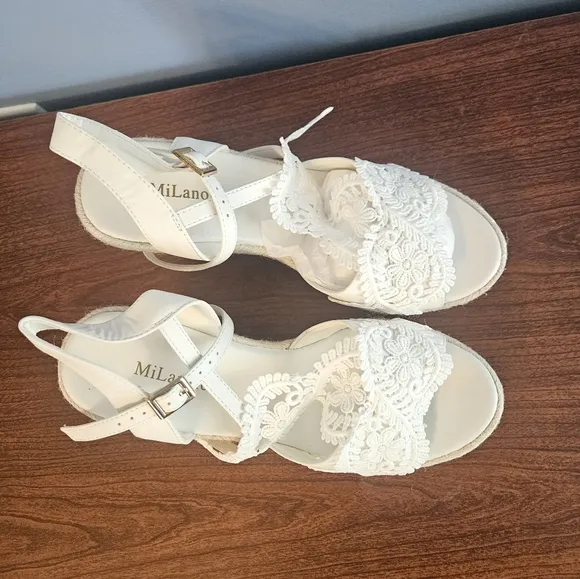 MiLanolce Women's Platform Sandals Wedge Open Toe Ankle Strap lace Wedding 8.5