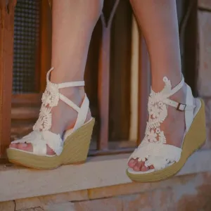 MiLanolce Women's Platform Sandals Wedge Open Toe Ankle Strap lace Wedding 8.5