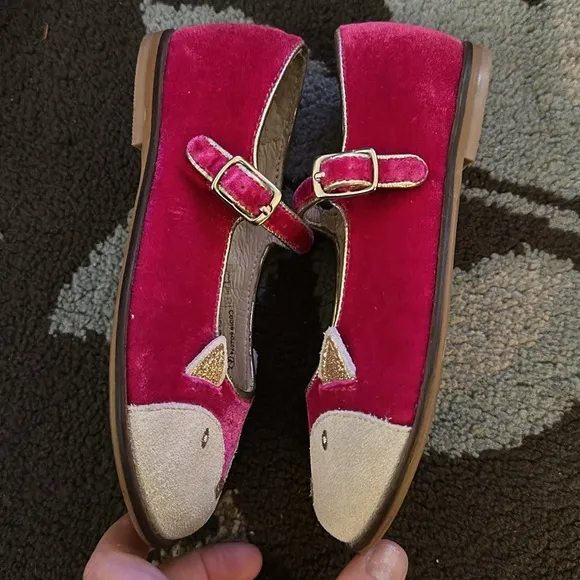 Mini Boden Kids Pink Velvety Fox Shoes Size 28