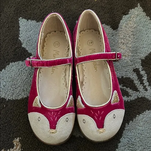 Mini Boden Kids Pink Velvety Fox Shoes Size 28
