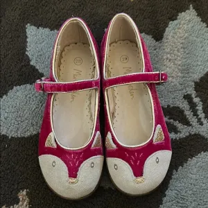 Mini Boden Kids Pink Velvety Fox Shoes Size 28
