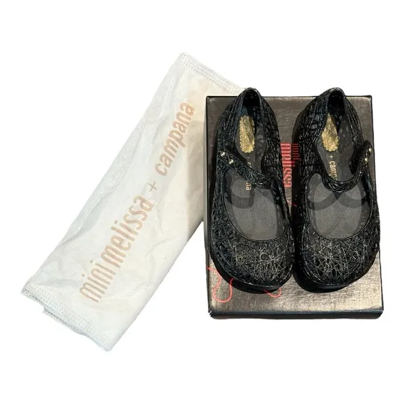 Mini Melissa Campana Papel black/silver glitter shoes