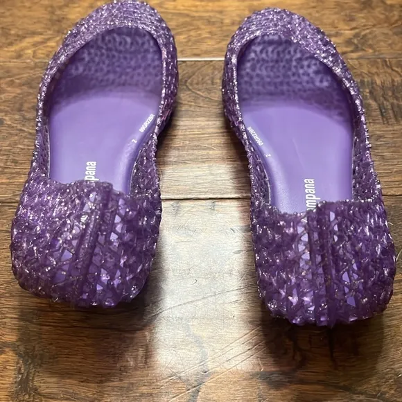 Mini Melissa Jelly Compana, Purple Glitter, size 3