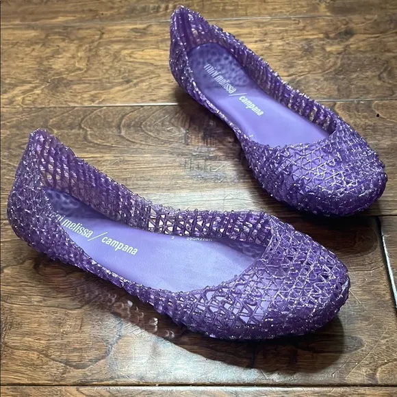 Mini Melissa Jelly Compana, Purple Glitter, size 3