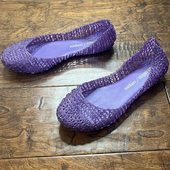 Mini Melissa Jelly Compana, Purple Glitter, size 3