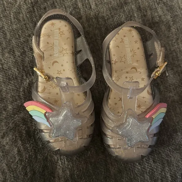 Mini Melissa rainbow glitter star shoes. toddler size 10