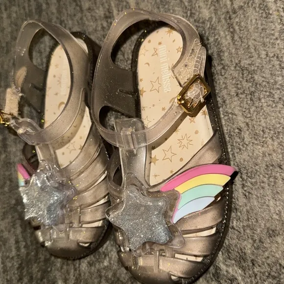 Mini Melissa rainbow glitter star shoes. toddler size 10