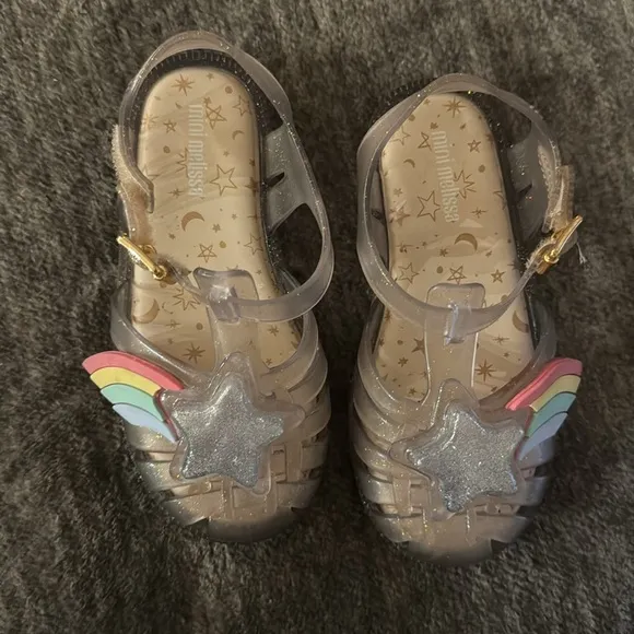 Mini Melissa rainbow glitter star shoes. toddler size 10