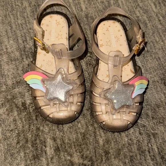 Mini Melissa rainbow glitter star shoes. toddler size 10
