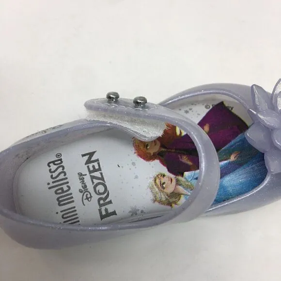 Mini Melissa Girls Shoe Blue Size 5 Toddler Mary Jane Frozen Flower Glitter Flat
