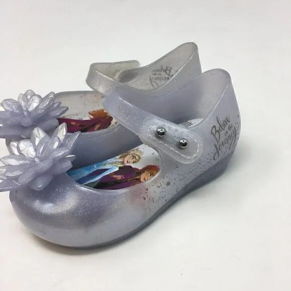 Mini Melissa Girls Shoe Blue Size 5 Toddler Mary Jane Frozen Flower Glitter Flat