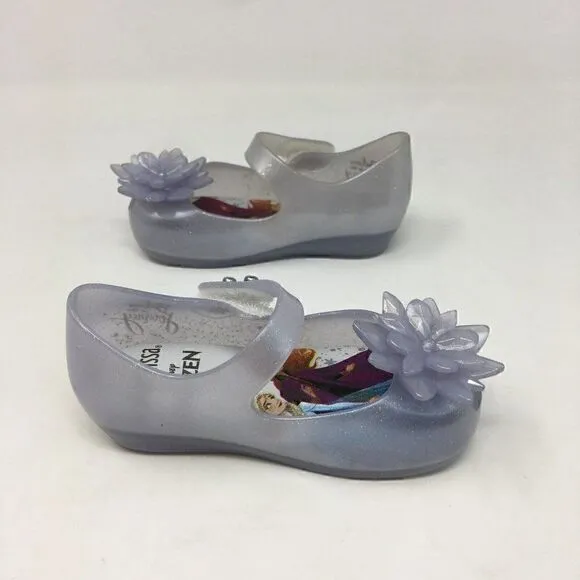 Mini Melissa Girls Shoe Blue Size 5 Toddler Mary Jane Frozen Flower Glitter Flat