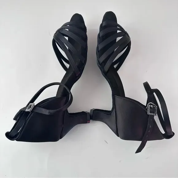 Minishion Women Mid Heel Cross Strap Satin Wedding Ballroom Latin Dance Sandals