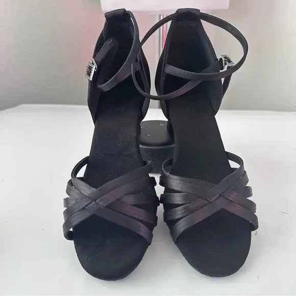 Minishion Women Mid Heel Cross Strap Satin Wedding Ballroom Latin Dance Sandals