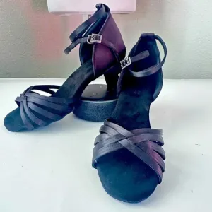 Minishion Women Mid Heel Cross Strap Satin Wedding Ballroom Latin Dance Sandals