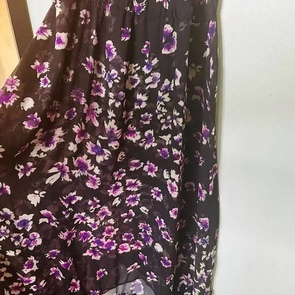 MISA Women's Catherine Black Purple Floral Tie Waist Flowy Dress Size Large