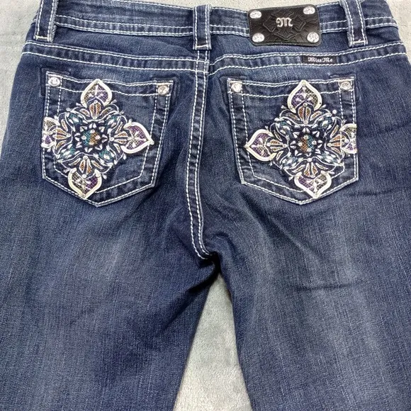 Miss Me Womens Boot Jeans Sz 30 Mid Rise Slim Boot Rhinestone Embellished Glam