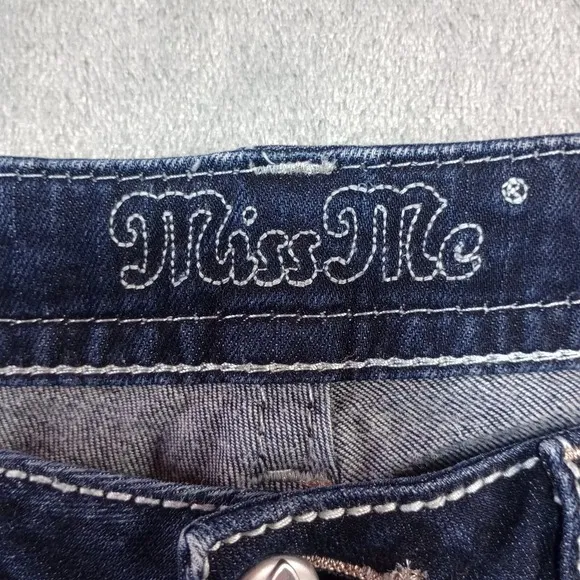 Miss Me Womens Boot Jeans Sz 30 Mid Rise Slim Boot Rhinestone Embellished Glam