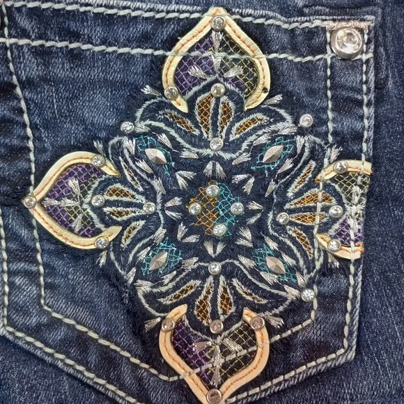 Miss Me Womens Boot Jeans Sz 30 Mid Rise Slim Boot Rhinestone Embellished Glam