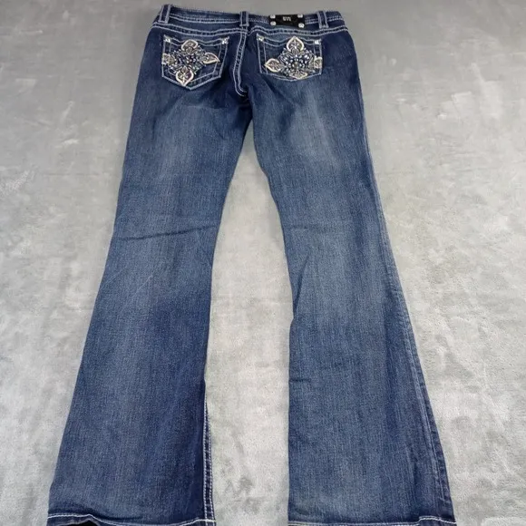 Miss Me Womens Boot Jeans Sz 30 Mid Rise Slim Boot Rhinestone Embellished Glam