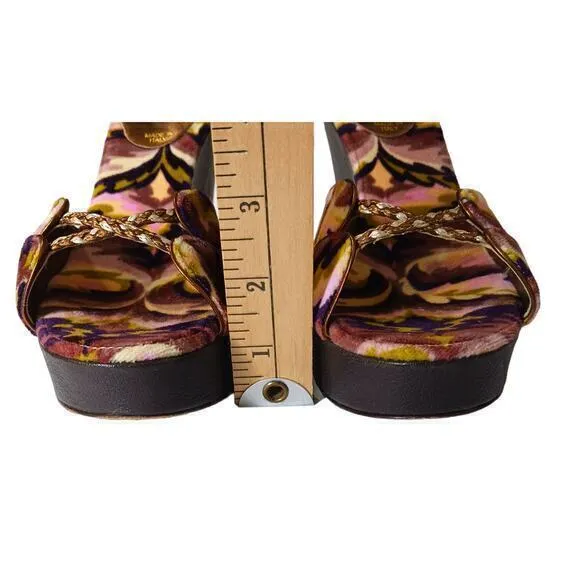 MISSONI Heels Sandals Size 5‎ or 35 High Wedge Ankle Straps Purple Green Gold