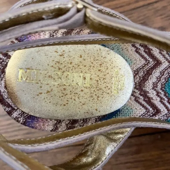 Missoni Wedge Cork Suede Leather Open Toe Sandals Womens 8* Italy Zigzag Chevron