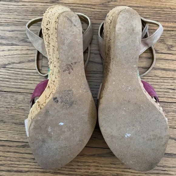 Missoni Wedge Cork Suede Leather Open Toe Sandals Womens 8* Italy Zigzag Chevron