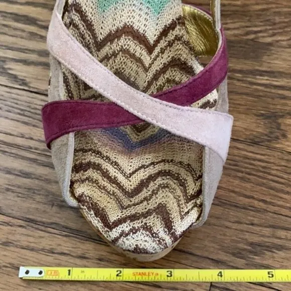 Missoni Wedge Cork Suede Leather Open Toe Sandals Womens 8* Italy Zigzag Chevron