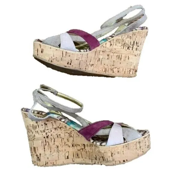 Missoni Wedge Cork Suede Leather Open Toe Sandals Womens 8* Italy Zigzag Chevron