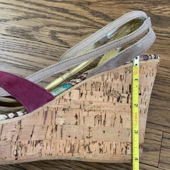 Missoni Wedge Cork Suede Leather Open Toe Sandals Womens 8* Italy Zigzag Chevron
