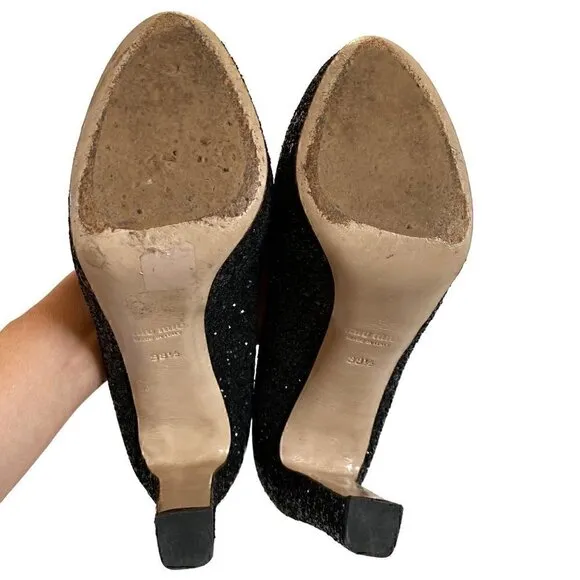 Miu Miu Black Glitter Closed Toe Platform Shoes size EU 38.5 US 8.5 Barbie