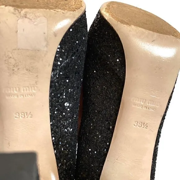 Miu Miu Black Glitter Closed Toe Platform Shoes size EU 38.5 US 8.5 Barbie