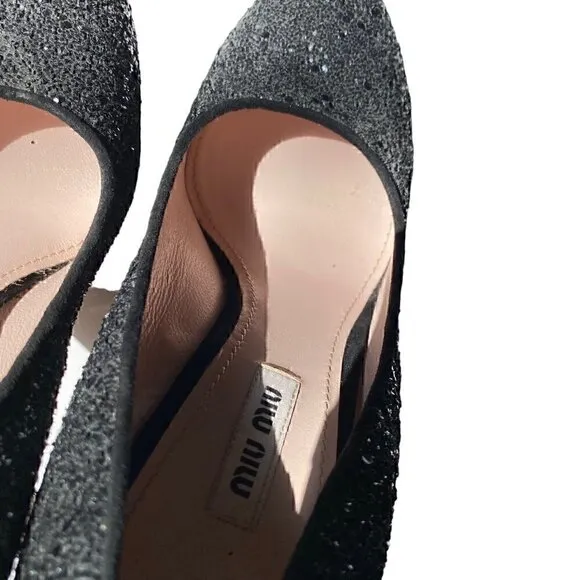 Miu Miu Black Glitter Closed Toe Platform Shoes size EU 38.5 US 8.5 Barbie