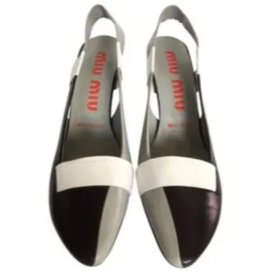 Miu Miu Black Grey White Slingback Wedge Heel