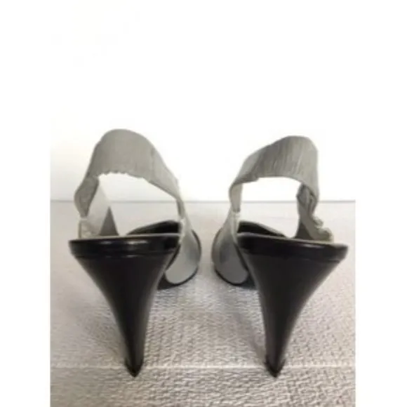Miu Miu Black Grey White Slingback Wedge Heel