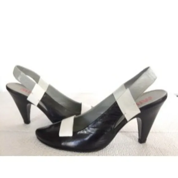 Miu Miu Black Grey White Slingback Wedge Heel