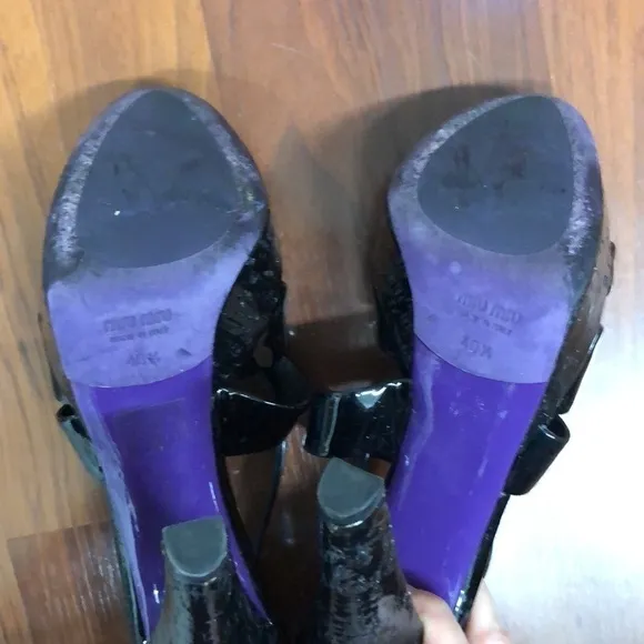 Miu Miu Black Patent Leather Strappy Platform Sandals Size 40.5 EU 10.5 US